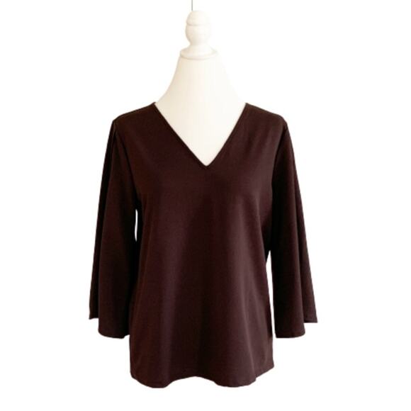 Ann Taylor Factory Top Tunic Brown V-Neck Tulip 3/4 Sleeve Top Size Medium NEW - Picture 1 of 11